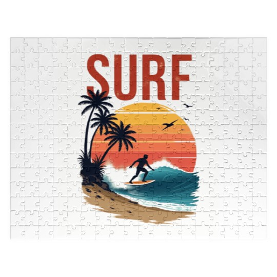 Sunset Surfing Beach Scene Jigsaw Puzzles