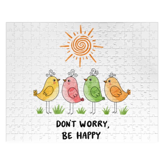 Bright Sunflower and Bird Couple Design Jigsaw Puzzles