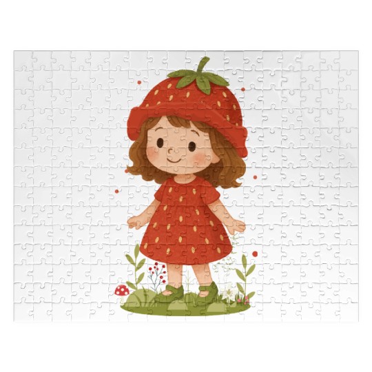 Cute Strawberry Girl Illustration Jigsaw Puzzles