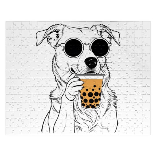 Chill Dog with Sunglasses and Bubble Tea Jigsaw Puzzles