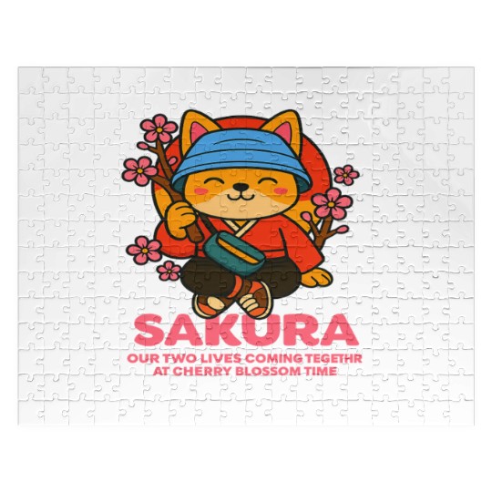 Kawaii Samurai Fox Cherry Blossom Design Jigsaw Puzzles