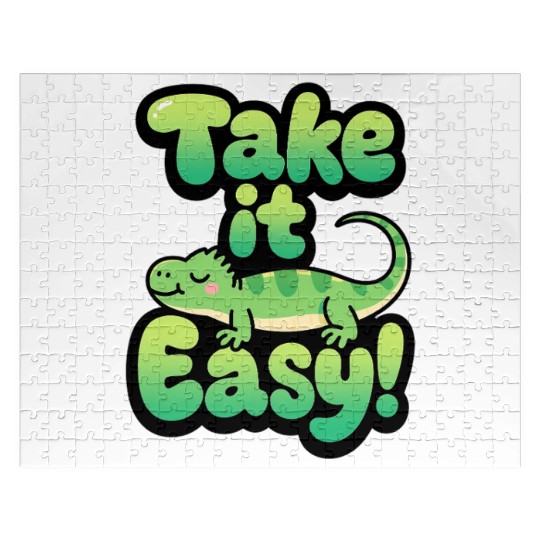 Relaxed Green Lizard – Take it Easy Cartoon Design Jigsaw Puzzles