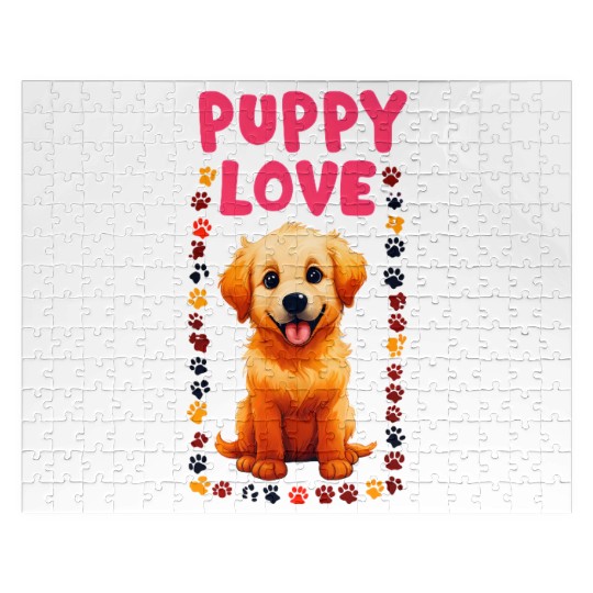 Cute Puppy Love Illustration for Apparel Jigsaw Puzzles