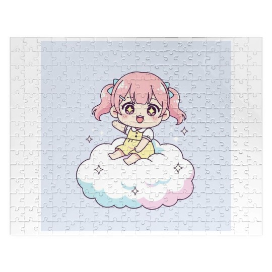 Cute Chibi Girl on Cloud Illustration Jigsaw Puzzles