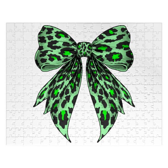 Coquette Bow Cheetah Animal Pattern Lime Green Jigsaw Puzzles