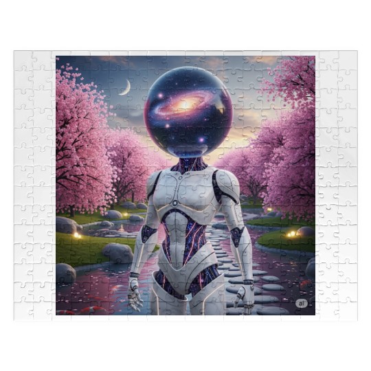 Futuristic Robot in Cherry Blossom Paradise Jigsaw Puzzles