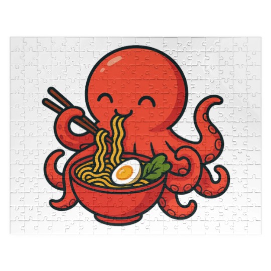 Playful Octopus with Ramen Bowl Jigsaw Puzzles