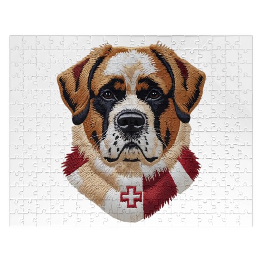 Swiss Saint Bernard Dog Red White Switzerland Flag Jigsaw Puzzles
