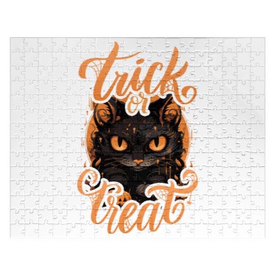 Trick Or Treat Spooky Black Cat Halloween Design Jigsaw Puzzles