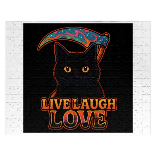 Black Cat Psychedelic Live Laugh Love Jigsaw Puzzles