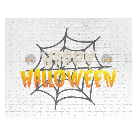 Happy Halloween with Spiderweb and Skulls Jigsaw Puzzles