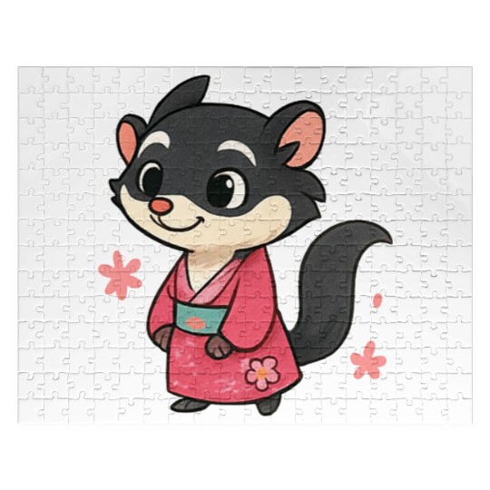 Kawaii Sly Fox in Traditional Kimono Jigsaw Puzzles