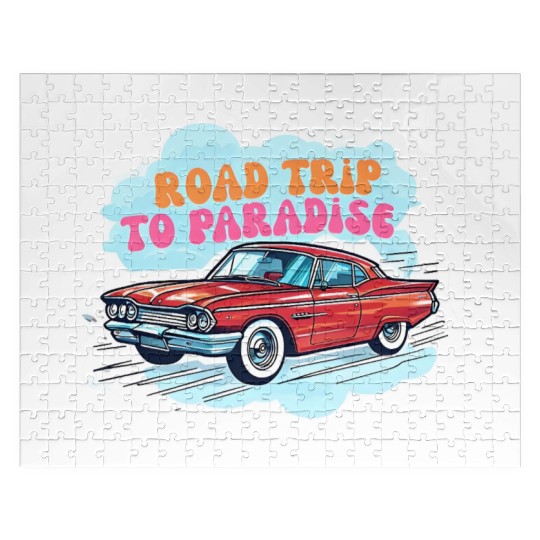 Vintage Classic Car Road Trip Design Jigsaw Puzzles