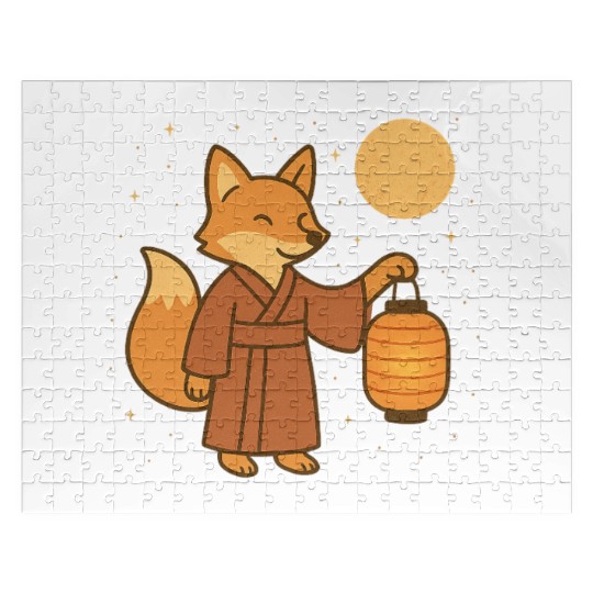 Cute Fox in Traditional Kimono with Lantern Jigsaw Puzzles