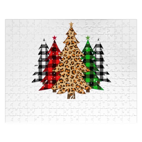 Leopard and Plaid Christmas Tree Design Jigsaw Puzzles