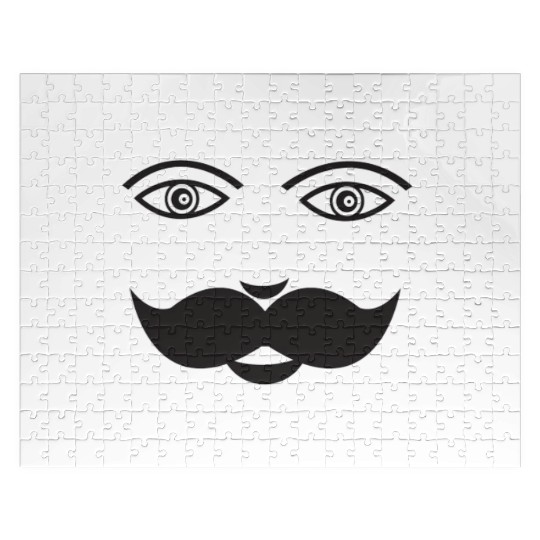Whimsical Cat Face with Mustache Design Jigsaw Puzzles