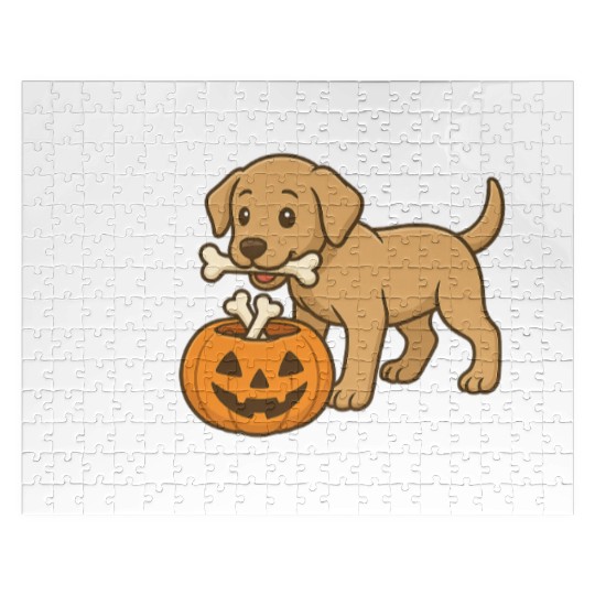 Cute Halloween Puppy with Pumpkin Bowl Jigsaw Puzzles
