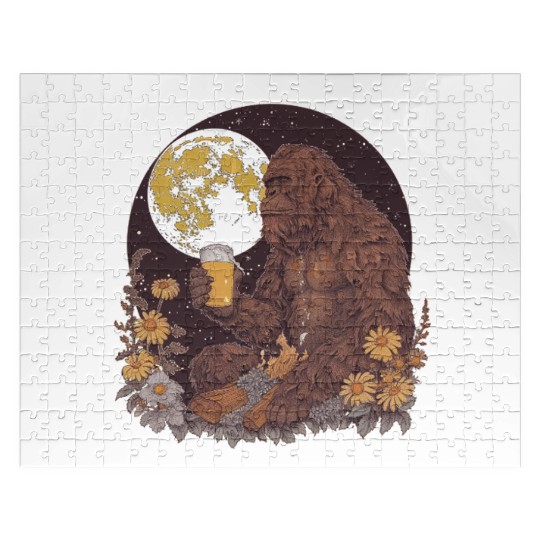 Bigfoot Drinking Beer by the Campfire Jigsaw Puzzles