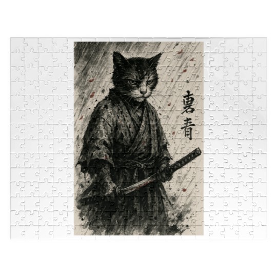 Samurai Cat Warrior Vintage Japanese Art Design Jigsaw Puzzles