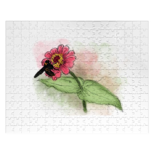 Wildflower and Bumblebee Illustration Jigsaw Puzzles