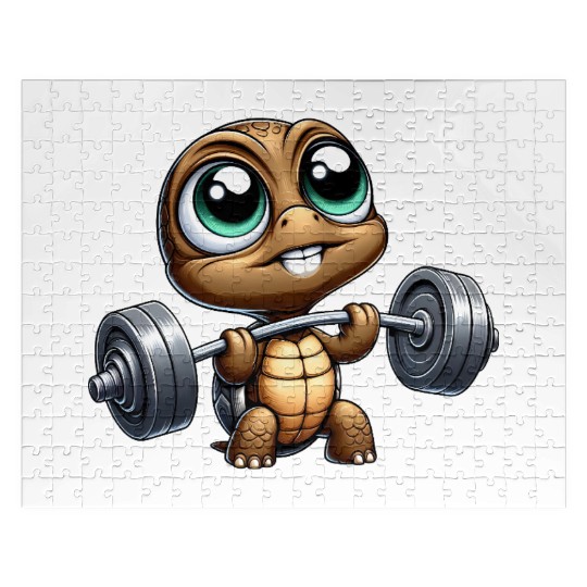 Chibi turtle with barbell weightlifter cartoon Jigsaw Puzzles