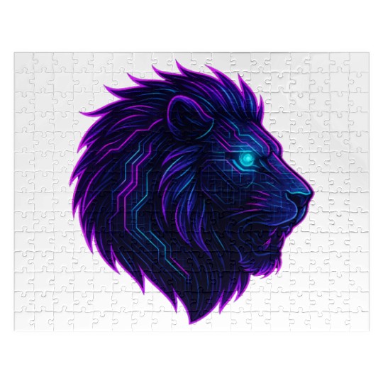 Neon Roar Cyberpunk Lion Head Jigsaw Puzzles