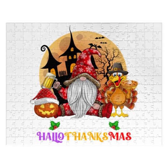Happy Hallothanksmas Halloween Thanksgiving Xmas Jigsaw Puzzles