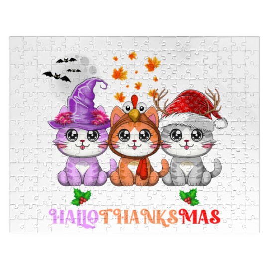 Happy HalloThanksMas Cute Cats Lover Jigsaw Puzzles