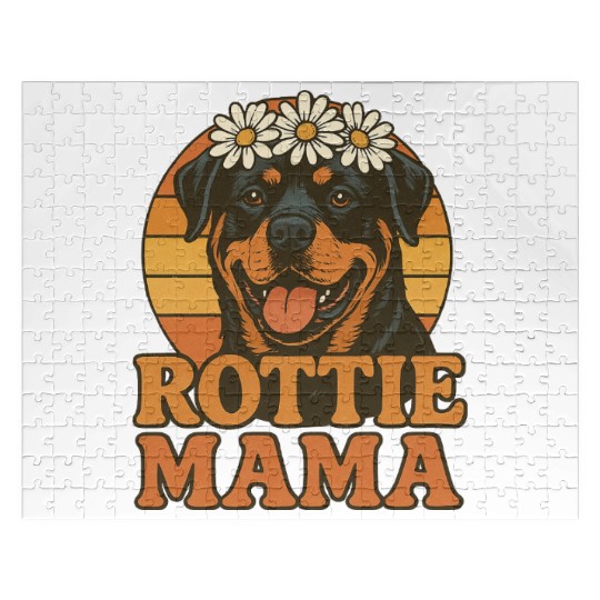 Rottie Mama with Daisy Crown Jigsaw Puzzles