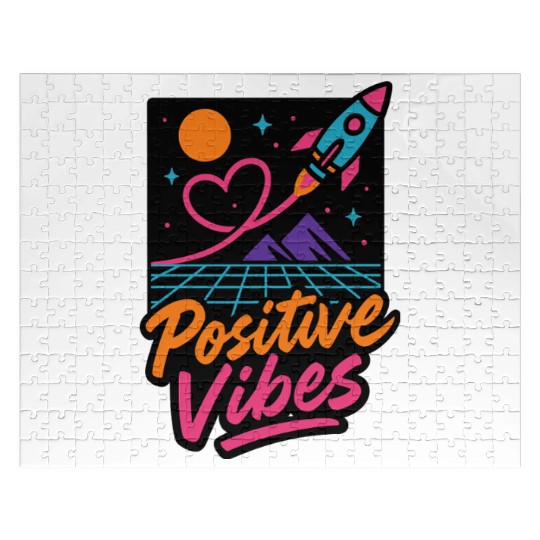 Positive Vibes │ Retro 80s Space Rocket Design	 Jigsaw Puzzles