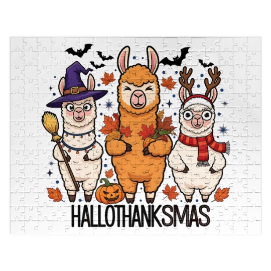 Hallothanksmas Llama Trio Halloween Xmas Jigsaw Puzzles Gift