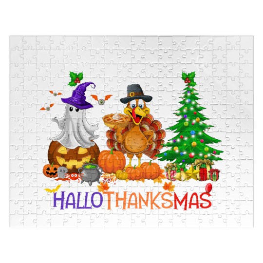 Retro Happy HalloThanksMas  Jigsaw Puzzles