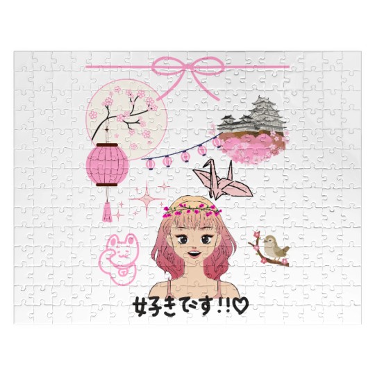 Cherry Blossom Girl with Japanese Elements Jigsaw Puzzles