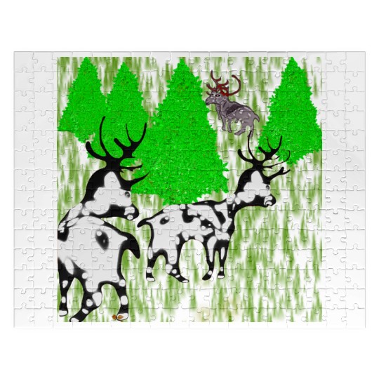Whimsical Forest Moose with Reindeer Jigsaw Puzzles