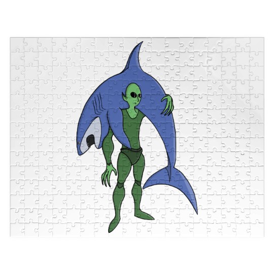Alien Diver with Shark Funny Sci-Fi Jigsaw Puzzles
