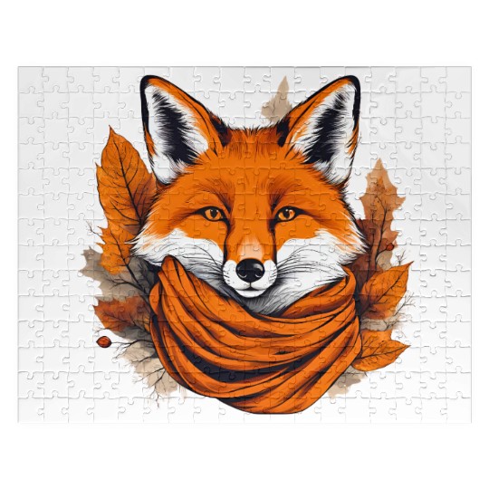 Autumn Fox Portrait with Scarf Jigsaw Puzzles