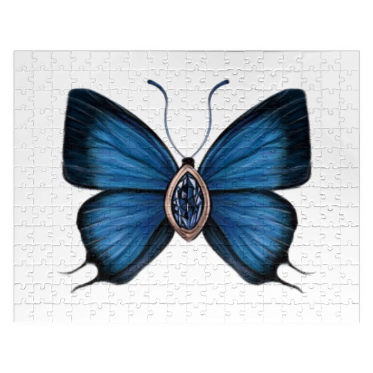 September Sapphire Blue Butterfly Gemstone Design Jigsaw Puzzles