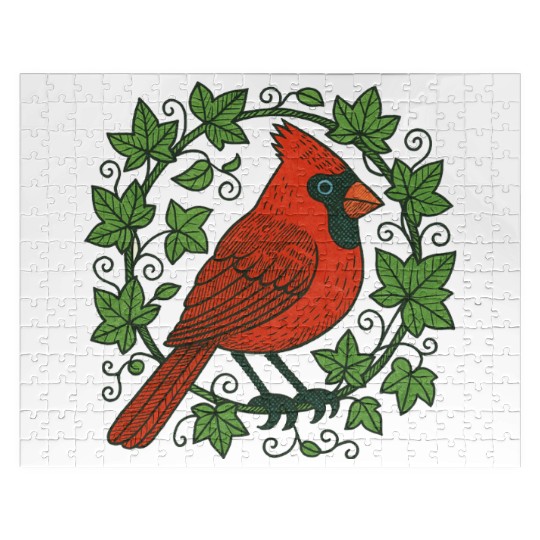 Vibrant Cardinal Amidst Ivy Leaves Jigsaw Puzzles