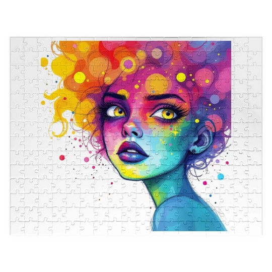 Vivid Neon Fantasy Woman Artwork Jigsaw Puzzles