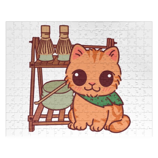 Kawaii Cat at Matcha Station Jigsaw Puzzles