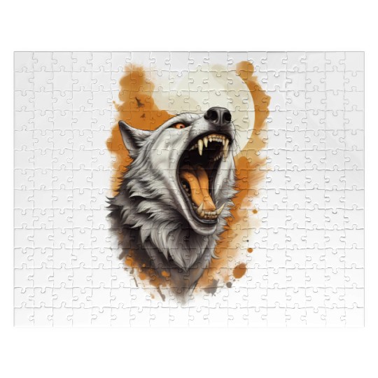 Howling Wolf Under Full Moon Jigsaw Puzzles