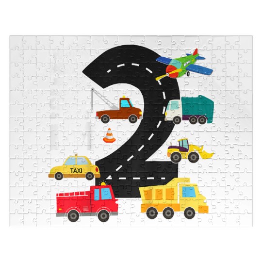 Kids Birthday 2 Traffic Vehicles Number Two Design Jigsaw Puzzles