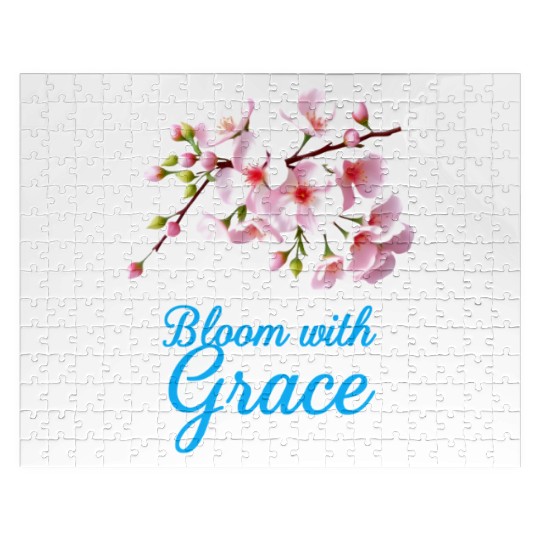 Cherry Blossom Bloom with Grace Text Jigsaw Puzzles
