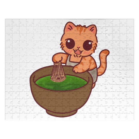 Kawaii Cat Matcha Barista Whisking Tea Jigsaw Puzzles