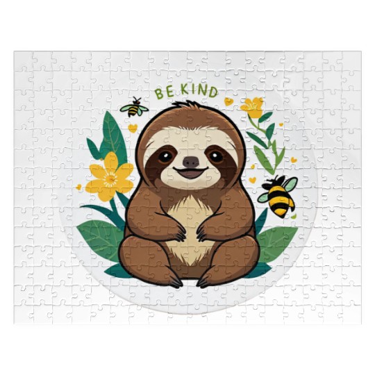 Adorable Sloth with Bee and Flower Motif Jigsaw Puzzles