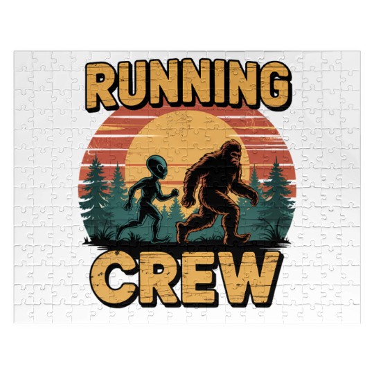 Running Crew Bigfoot and Alien Design Jigsaw Puzzles
