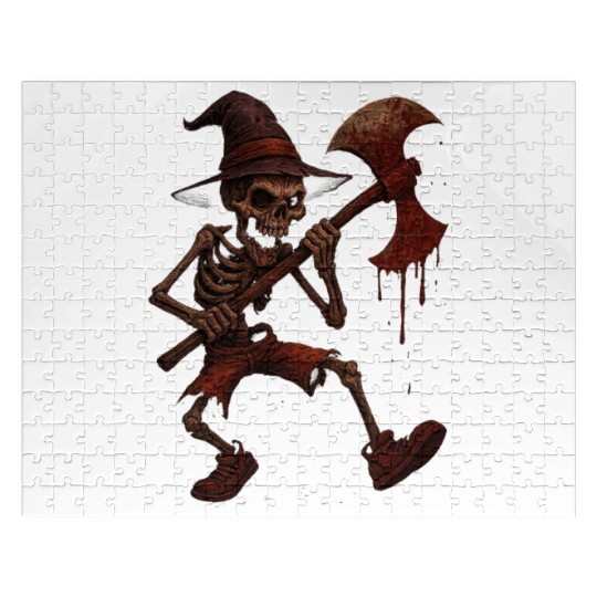 Haunted Skeleton Witch on Battle Axe Jigsaw Puzzles