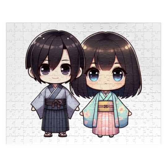 Chibi Kawaii Traditional Kimono Duo Jigsaw Puzzles