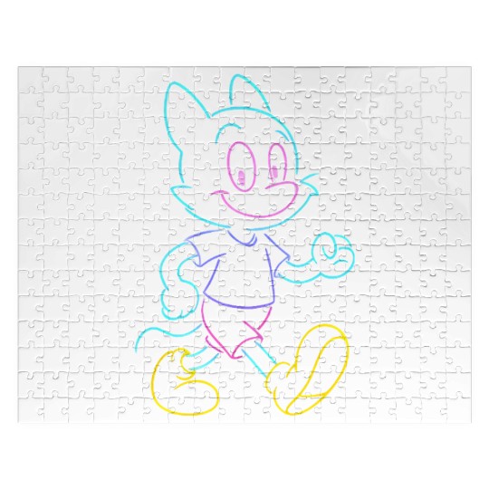 Colorful Neon Cat Running Design Jigsaw Puzzles