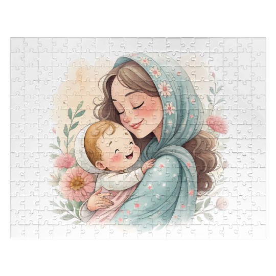 islamic Mother and Child Embrace in Blossom Jigsaw Puzzles